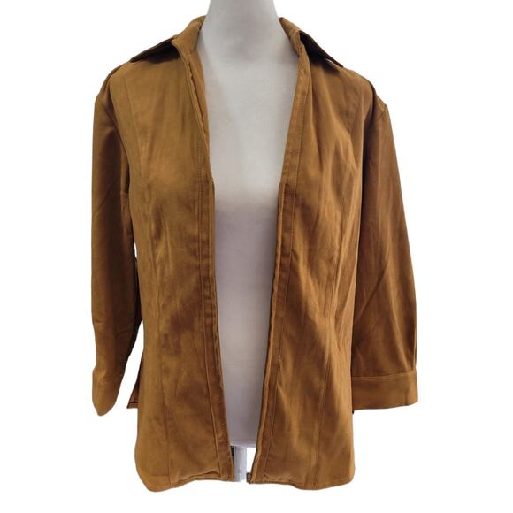 COLDWATER CREEK Tan Full Zip Collared Blouse Relaxed Neutral Minimalist Small - Picture 3 of 9